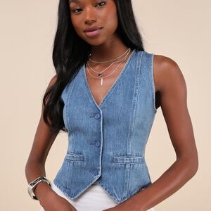 Lulus Coveted Appeal Medium Wash Denim Vest Blue - Size M